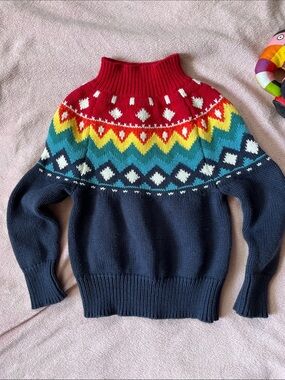 Hanna Andersson Baby Nordic Blue Knitted Faire Isle Crew Neck Fisherman Pullover